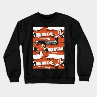 Spooktacular long dachshunds // pattern // orange background mummy ghost and skeleton dogs Crewneck Sweatshirt